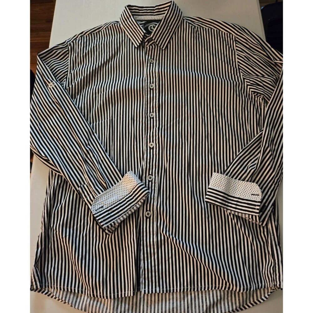 AVIAR DREMES Mens XL Black White Stripe Dress Shirt Designed in USA
